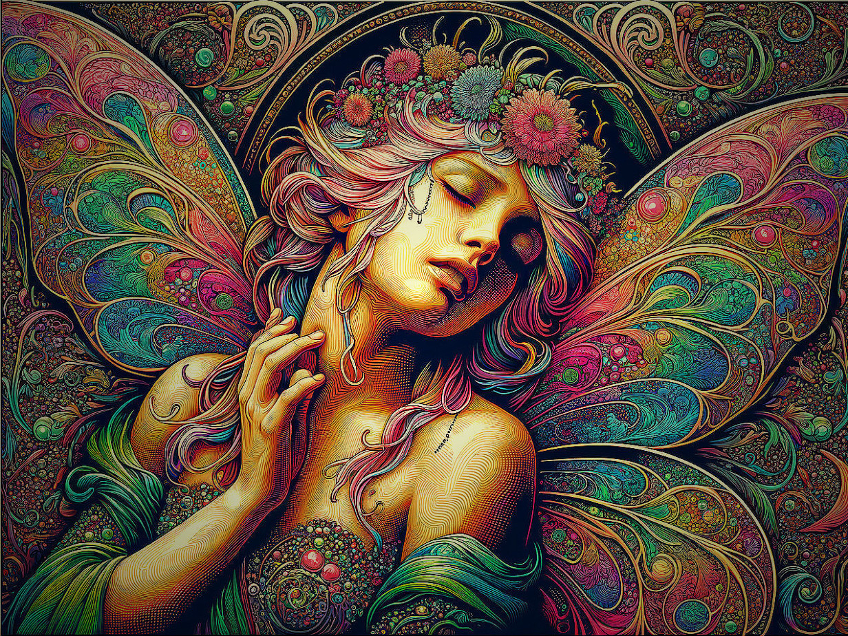 Ethereal Fairy Illustration with Colorful Wings