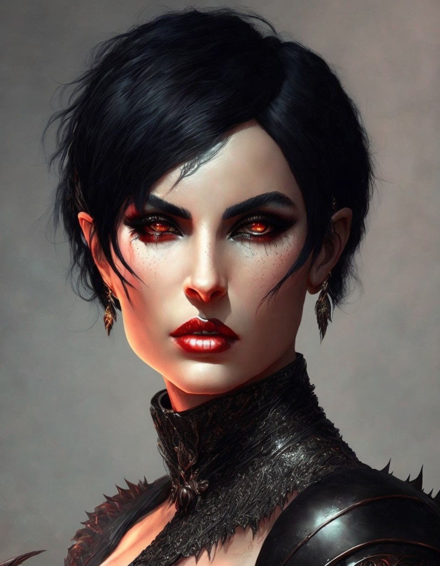 Fierce Character with Tousled Hair and Red Eyes