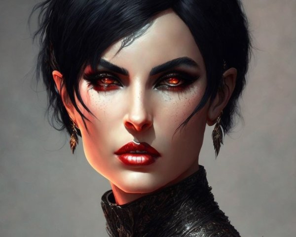 Fierce Character with Tousled Hair and Red Eyes