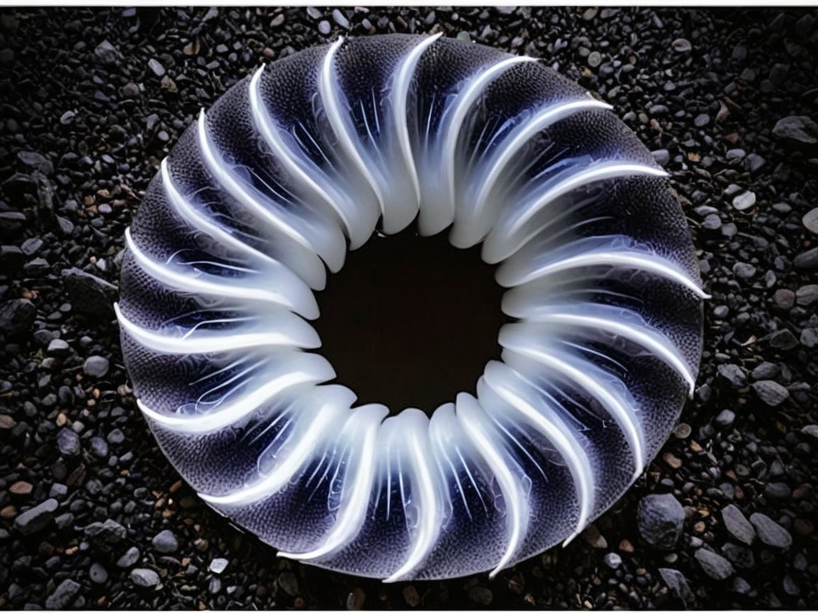 Circular Bioluminescent Object on Dark Gravel Surface