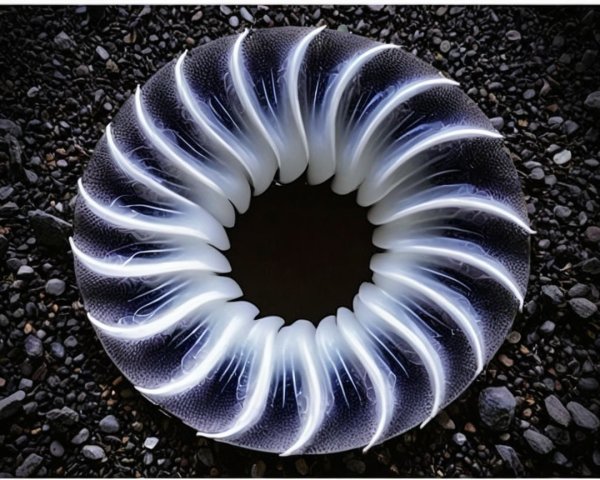 Circular Bioluminescent Object on Dark Gravel Surface