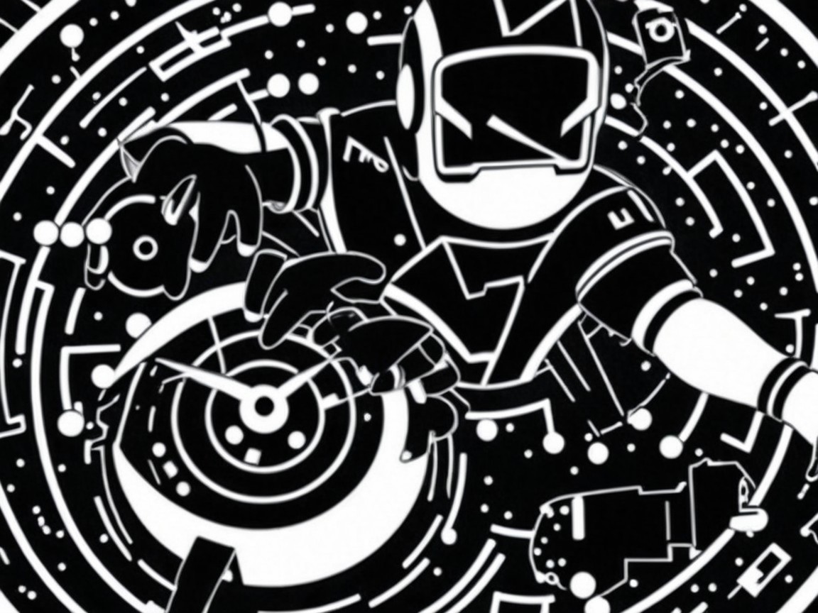 Stylized Astronaut Surrounded by Abstract Space Patterns