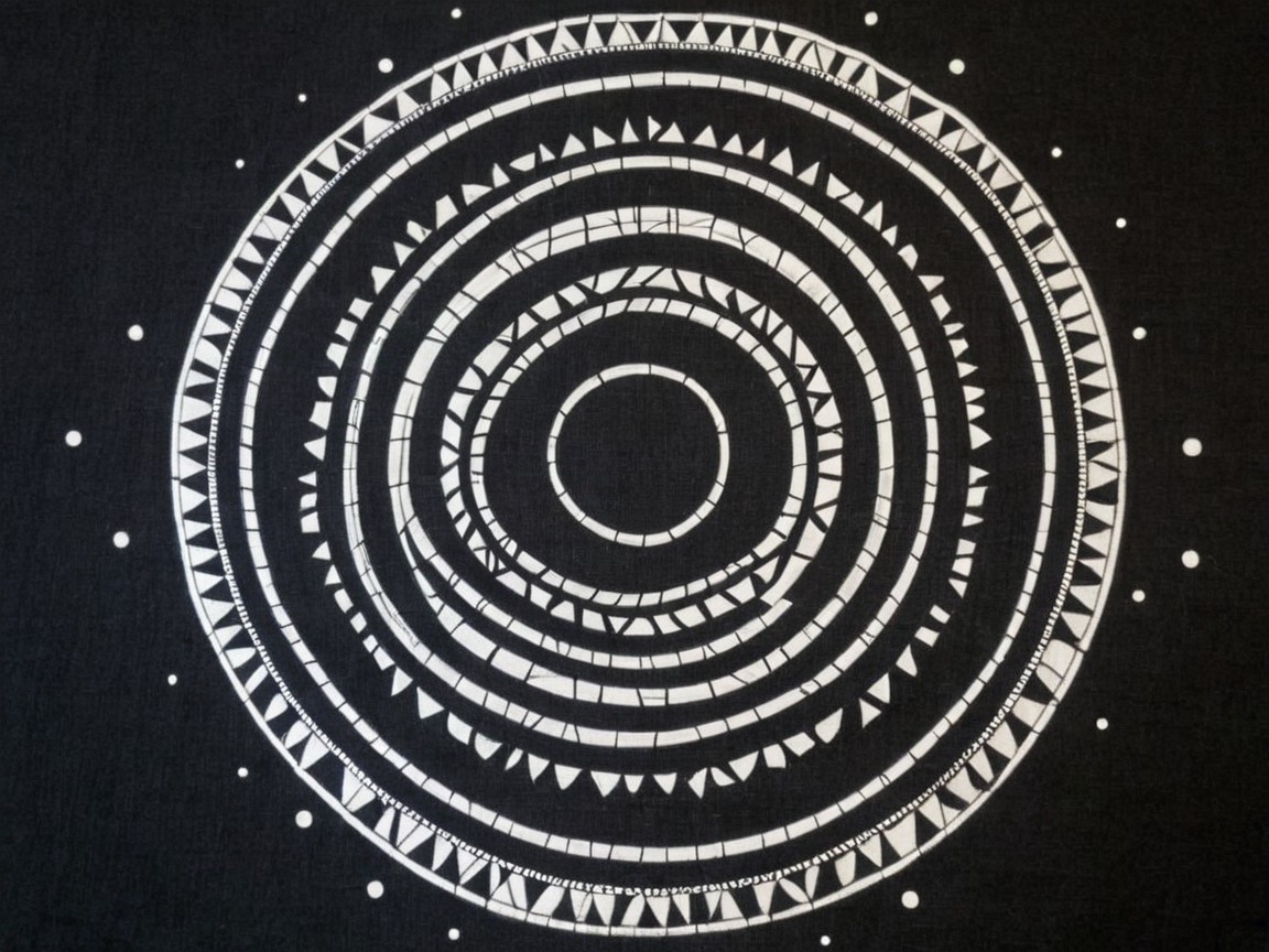 Circular Pattern with Geometric Shapes on Black Background