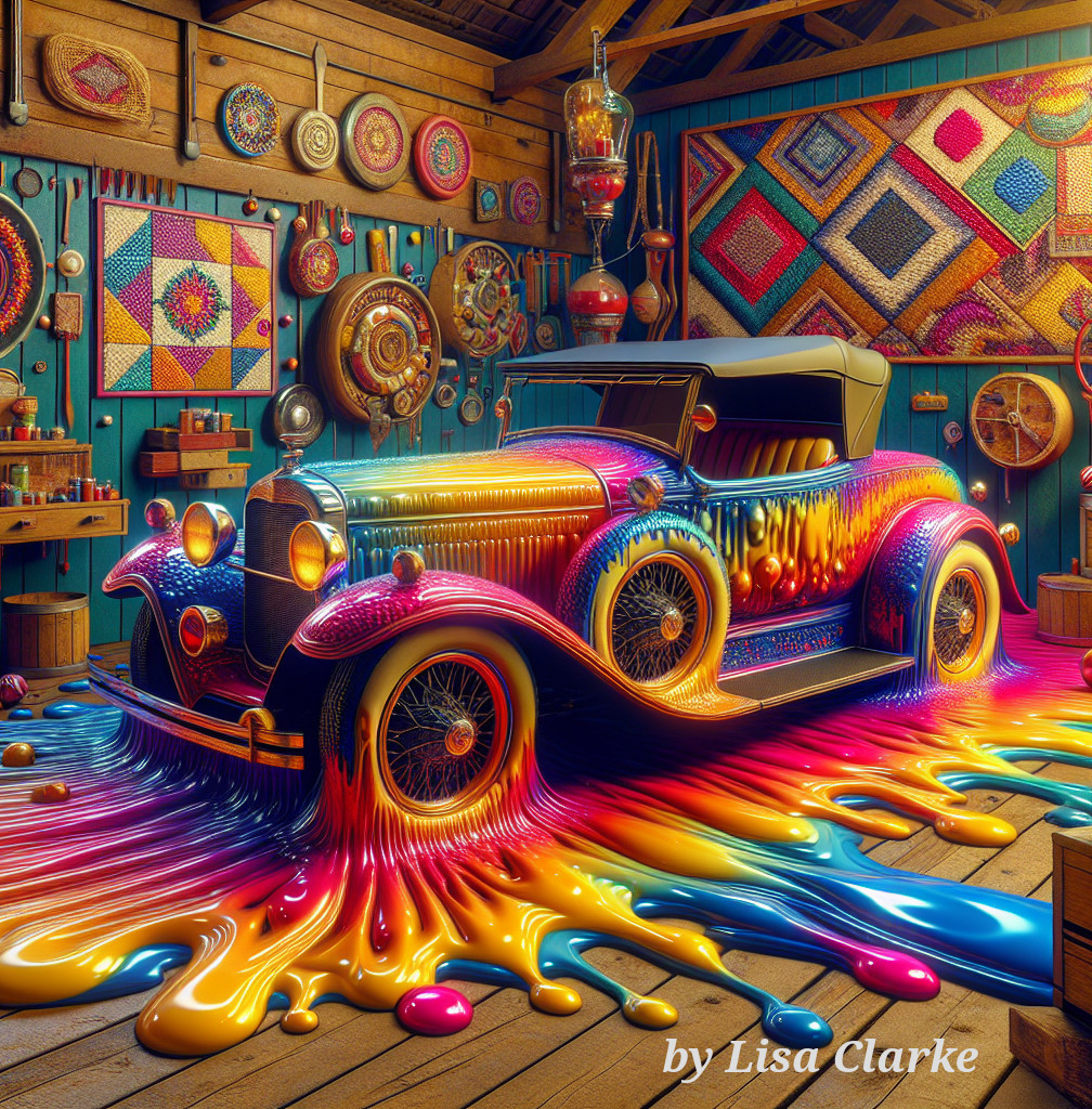 Vintage Car in Artistic Setting with Colorful Decor