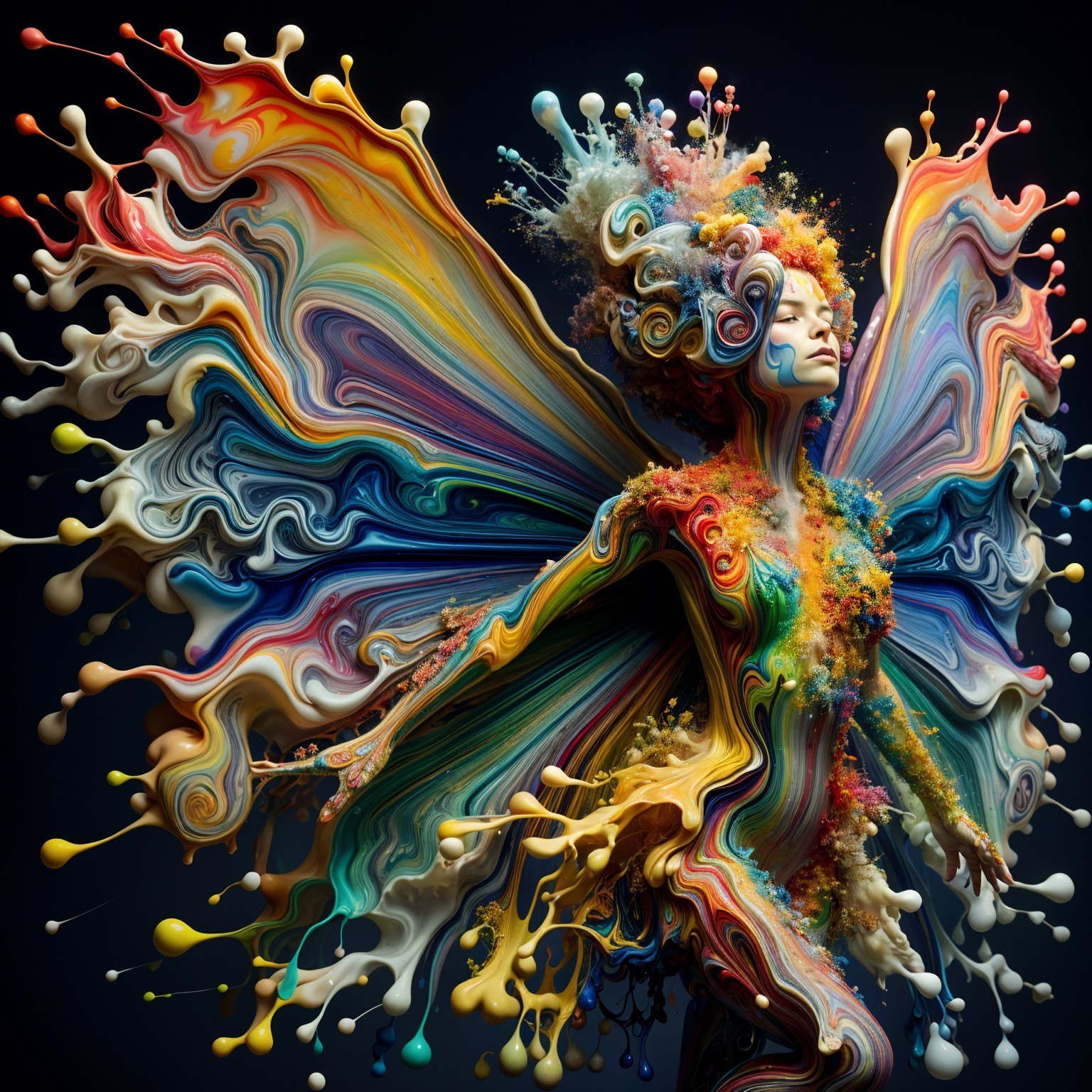 Colorful Butterfly Figure with Fluid Paint Textures