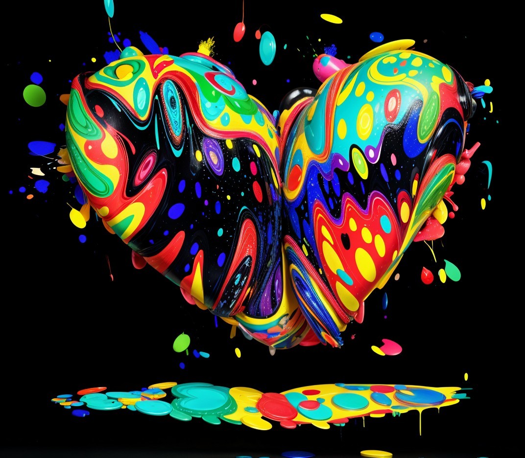 Vibrant Abstract Heart Shape with Multicolored Paint