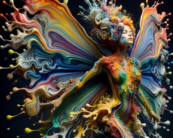 Colorful Butterfly Figure with Fluid Paint Textures