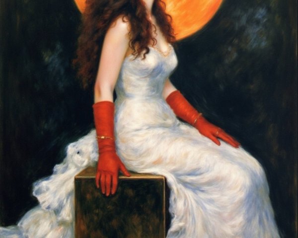 Woman in White Gown with Full Moon Background
