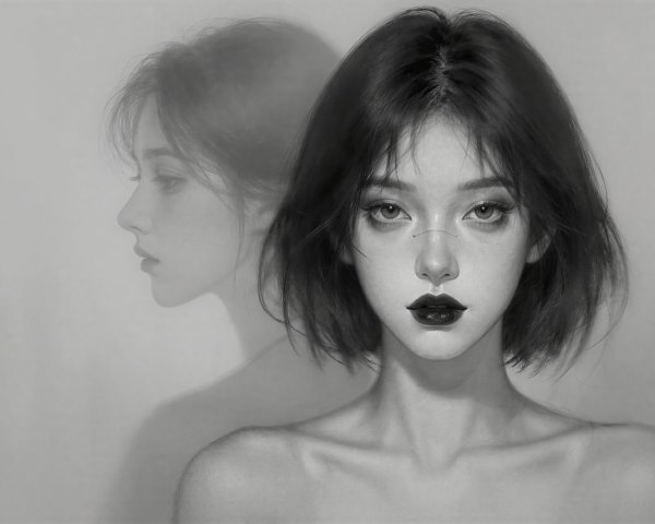 Black and white portrait of a woman with makeup