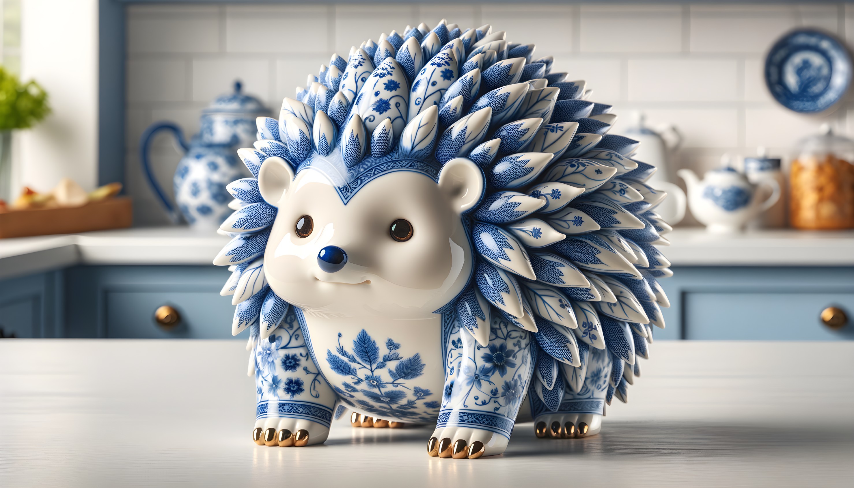Ceramic Hedgehog Sculpture with Floral Patterns