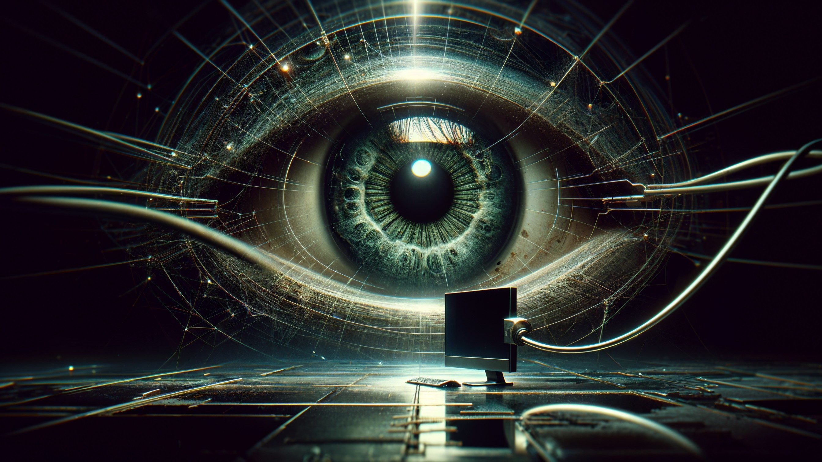 Detailed Human Eye Surrounded by Digital Patterns