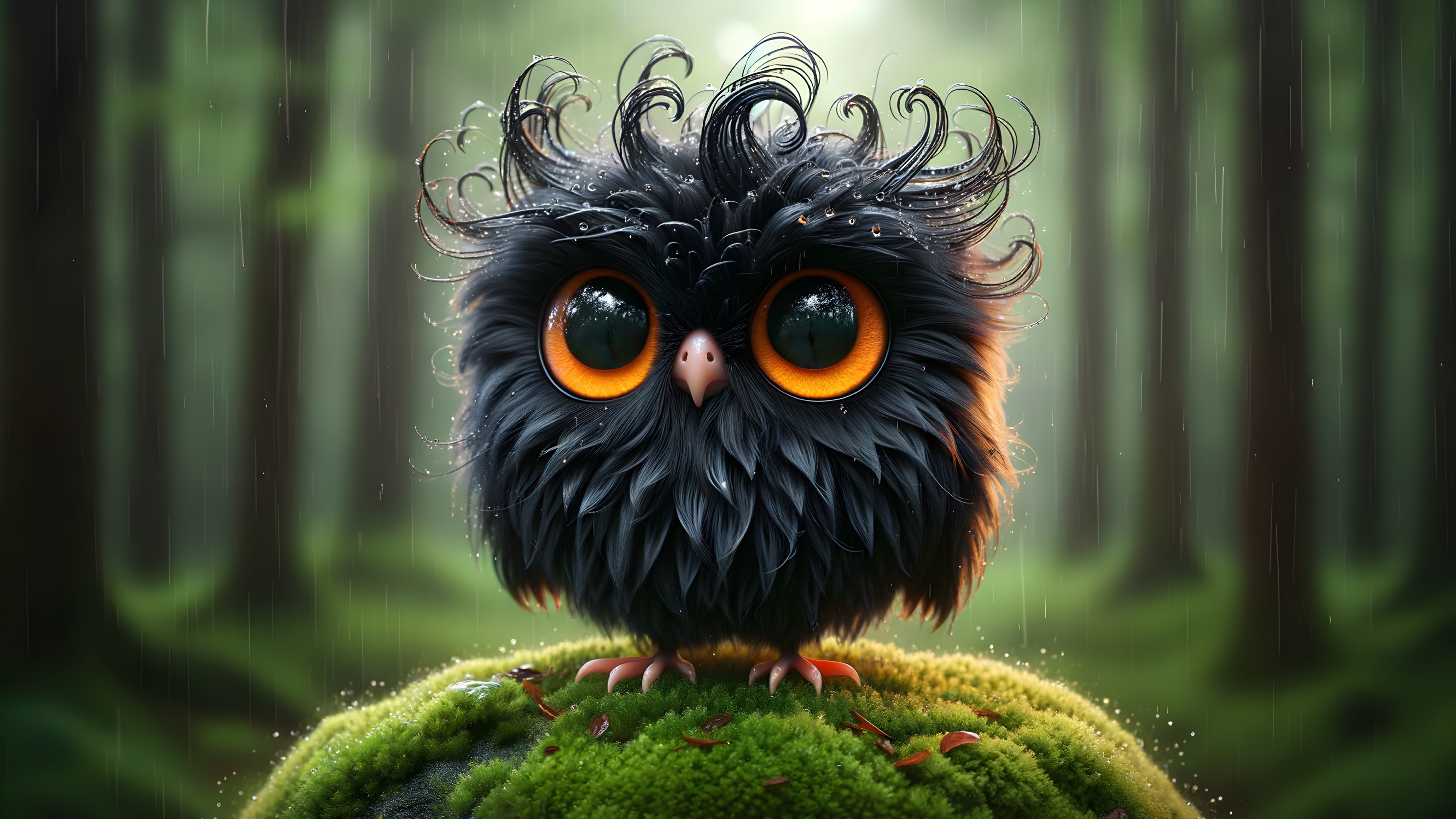 Whimsical Owl-like Creature in Misty Forest Setting