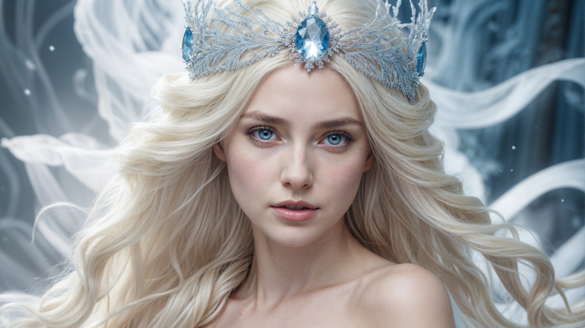Ethereal Figure with Silvery-Blonde Hair and Crown