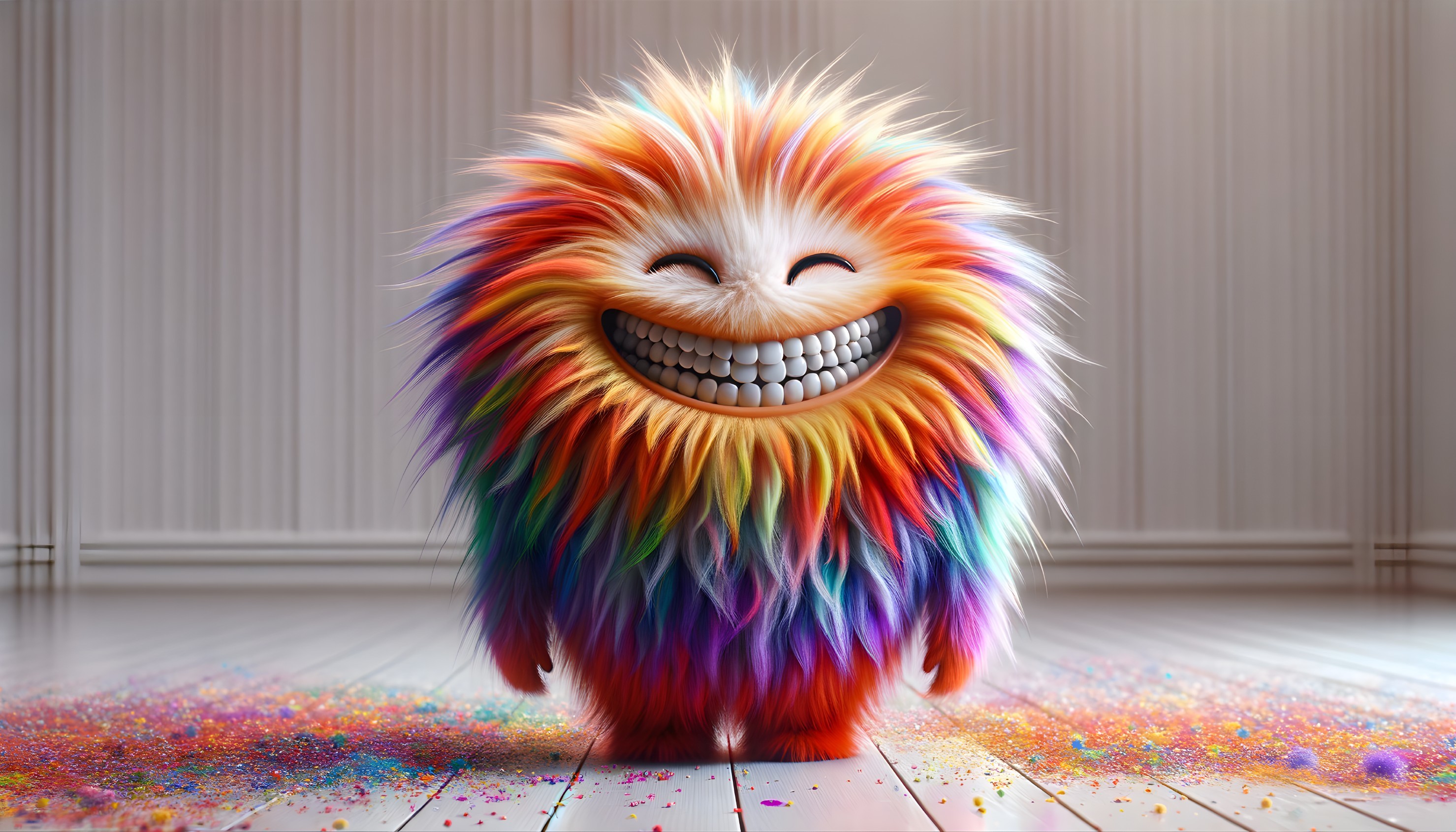 Colorful Furry Creature in Playful Environment