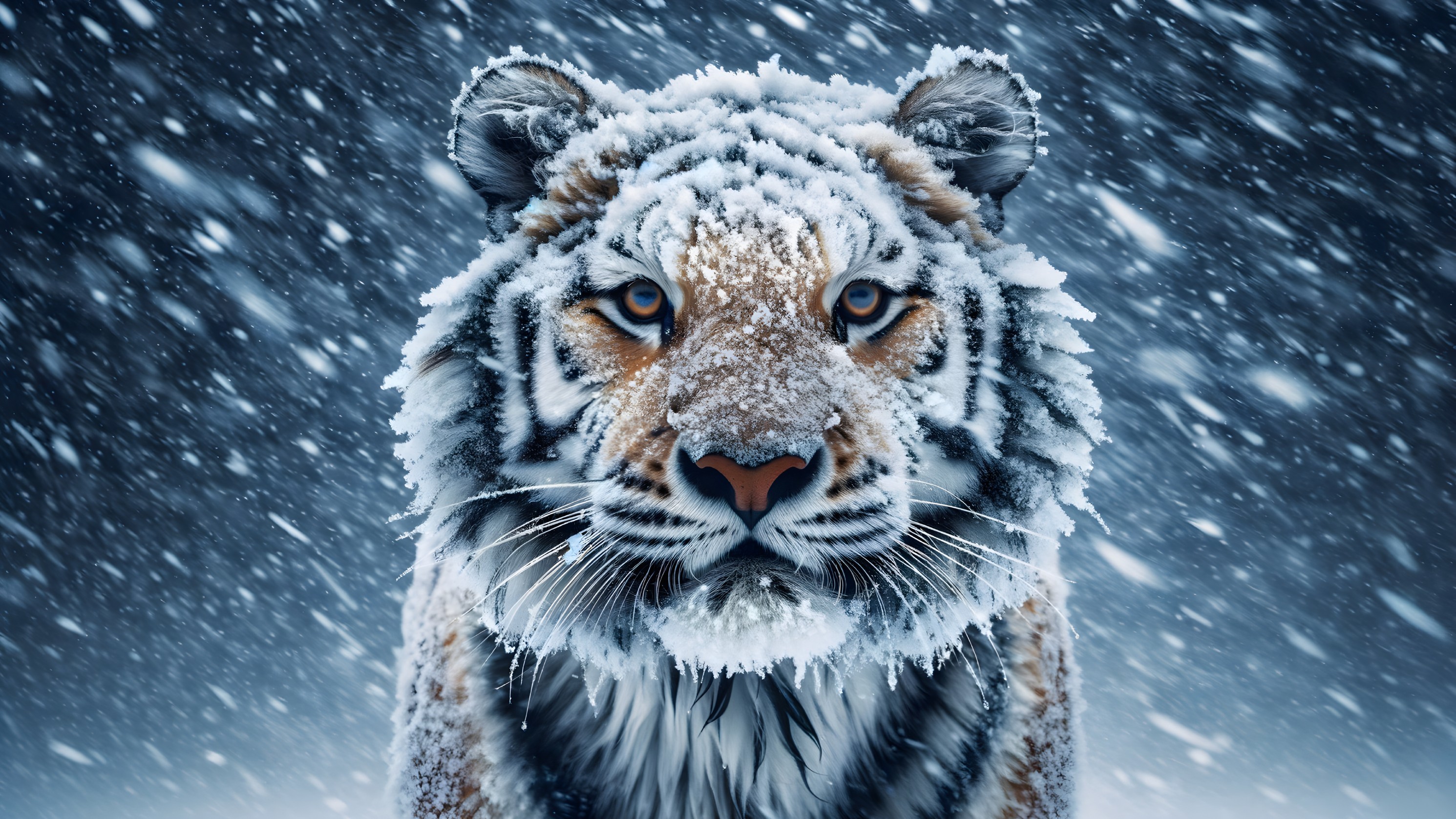 Tiger in Snowy Landscape with Striking Features