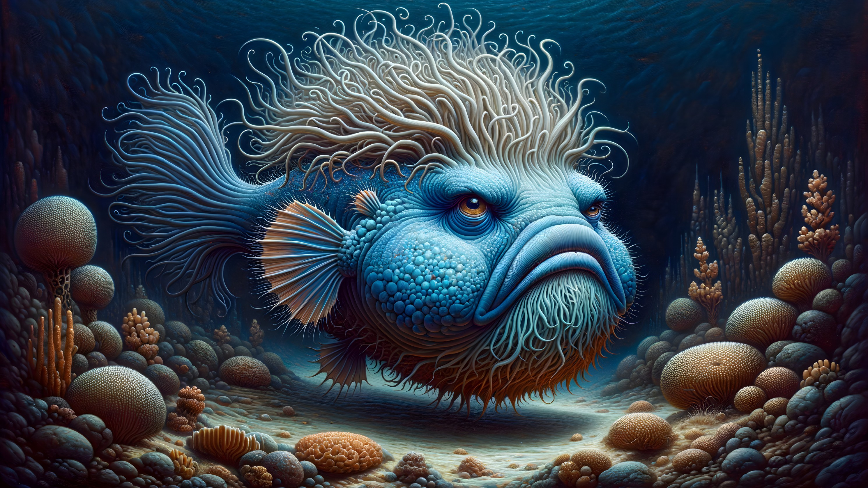 Whimsical Underwater Scene with Colorful Fish and Coral