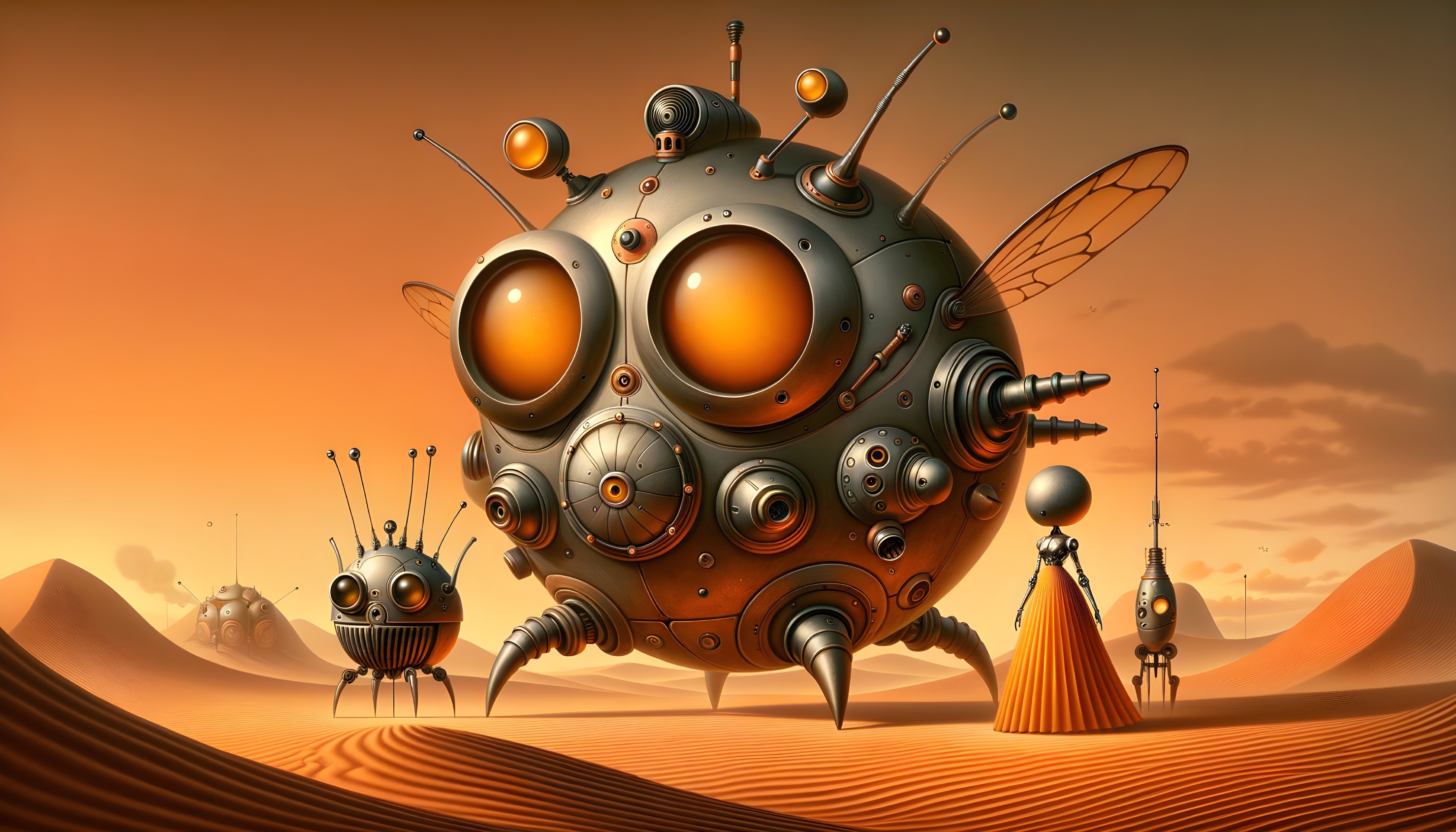 Surreal Desert Landscape with Robotic Insects