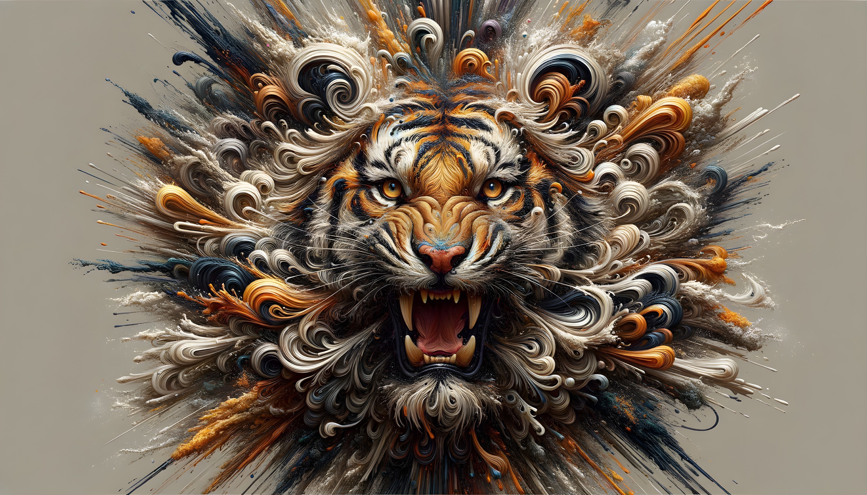 Detailed Tiger Head with Vibrant Colors and Shapes