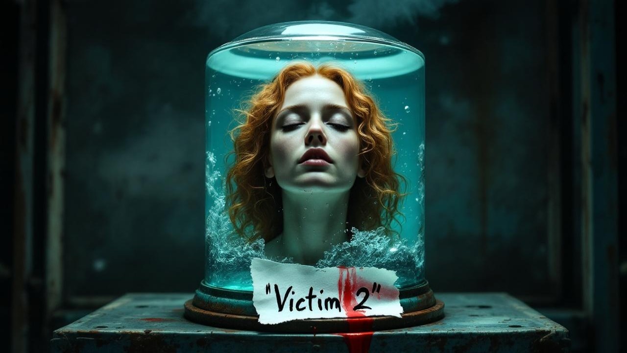 Surreal Scene of Woman's Head in Water Tank