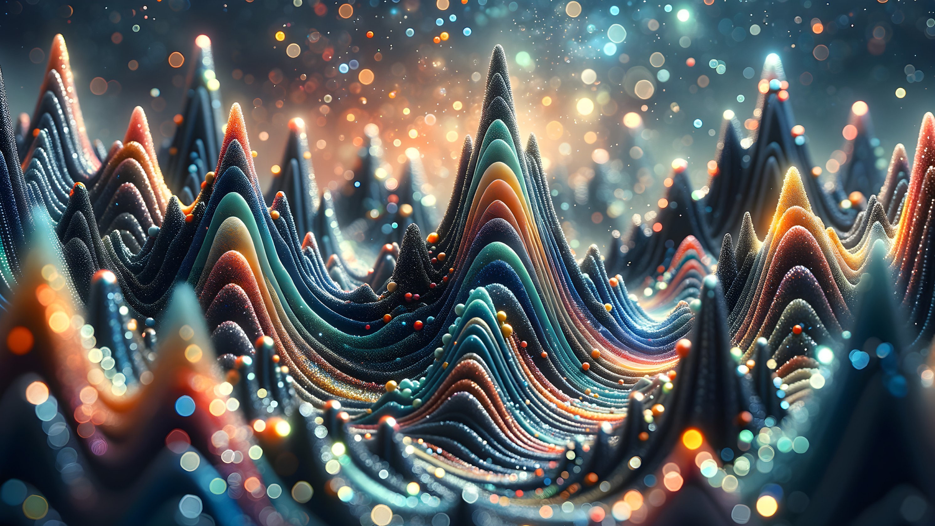 Vibrant Abstract Landscape with Colorful Waveforms