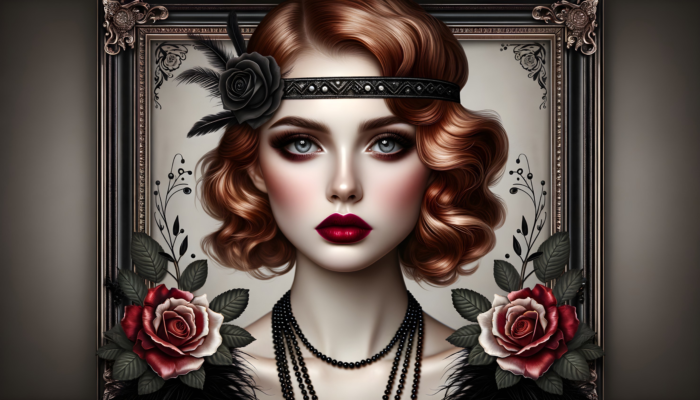 1920s Glamorous Woman with Floral Accents