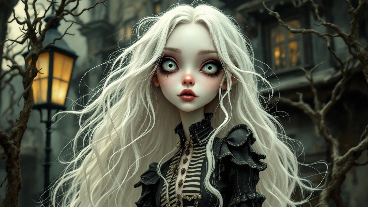 Gothic Doll in Eerie Setting with Dark Atmosphere