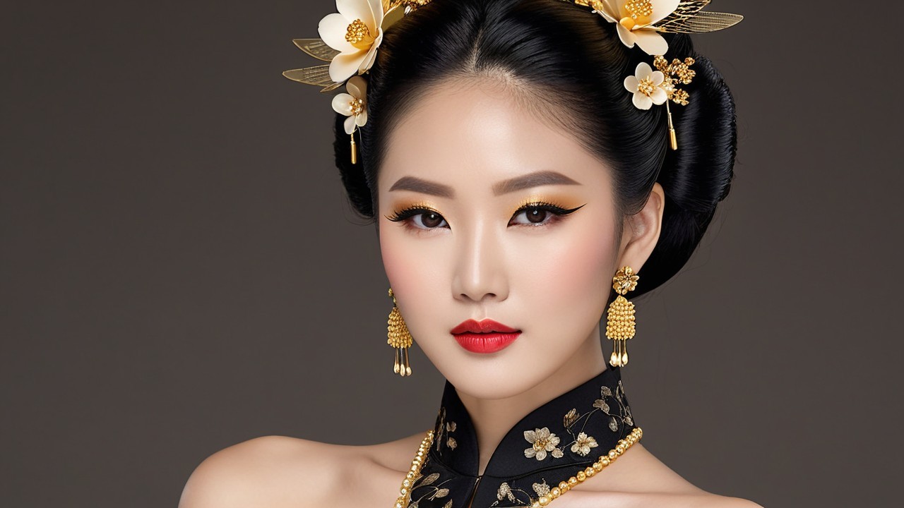 Elegant Woman with Traditional Asian Accessories