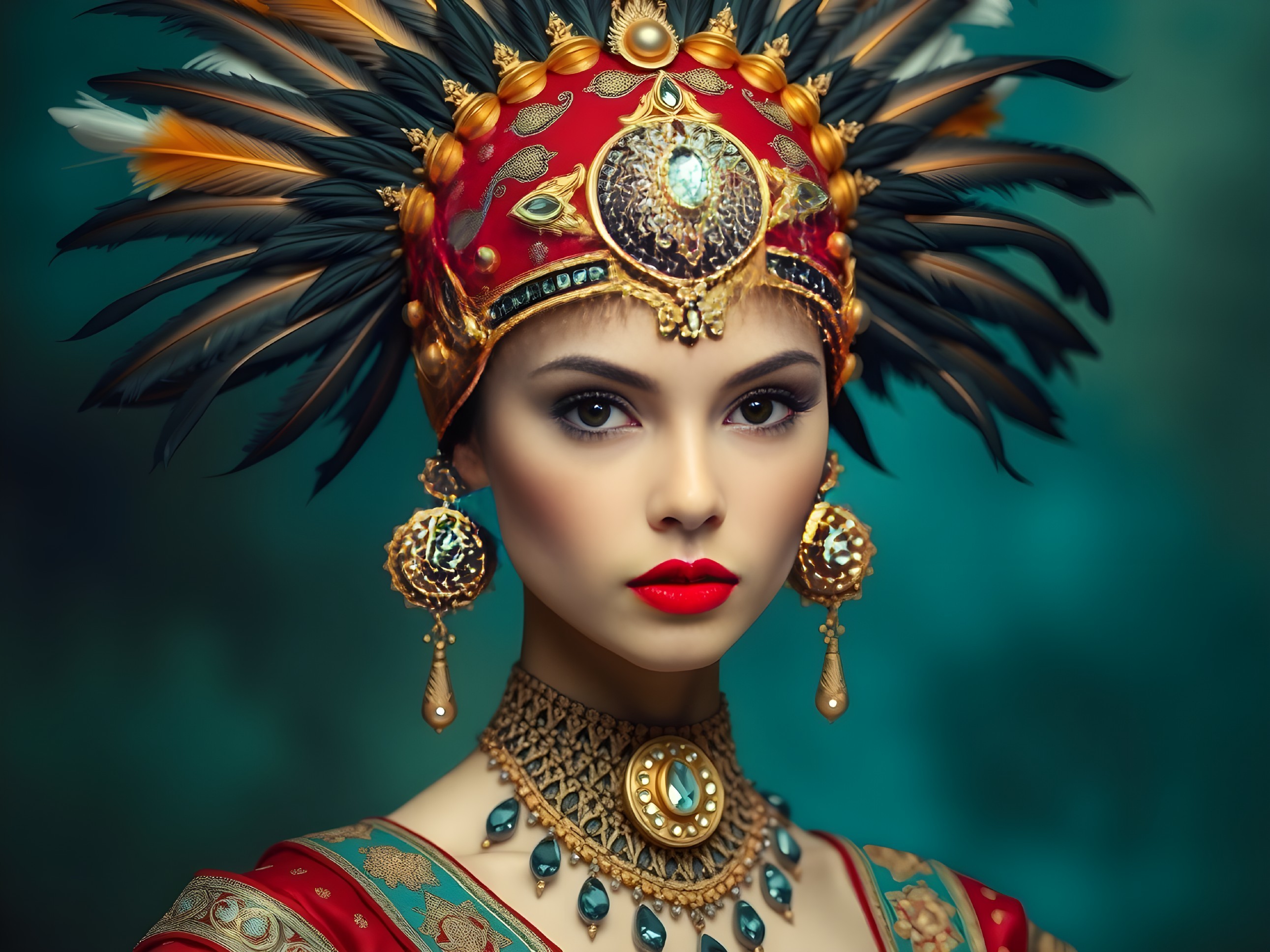 Colorful Traditional Portrait of a Woman with Headdress
