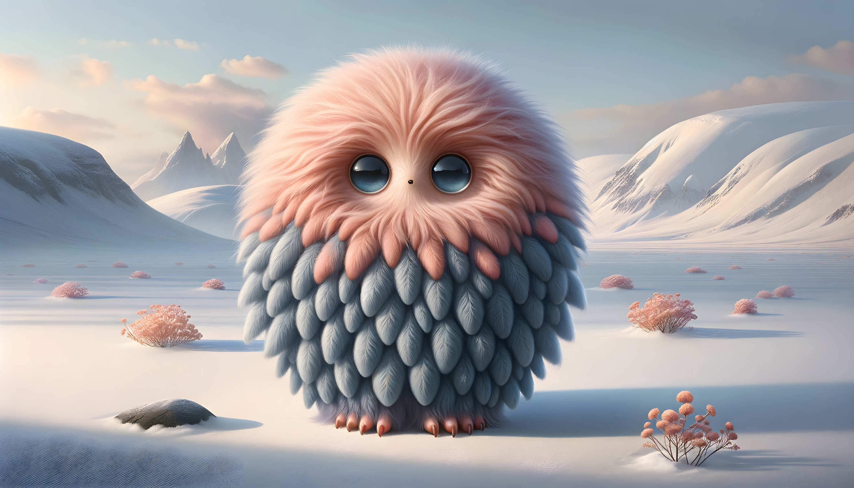 Whimsical Creature in a Serene Snowy Landscape