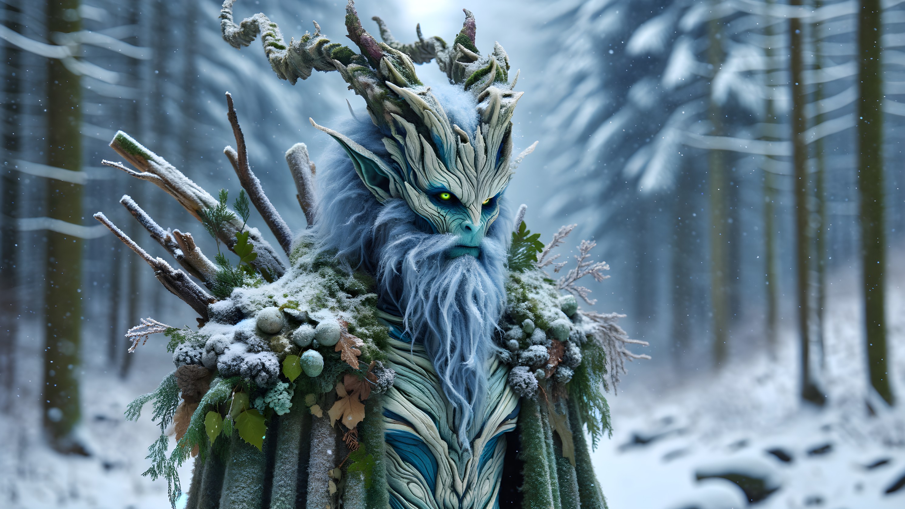 Majestic mystical creature in a snowy forest setting