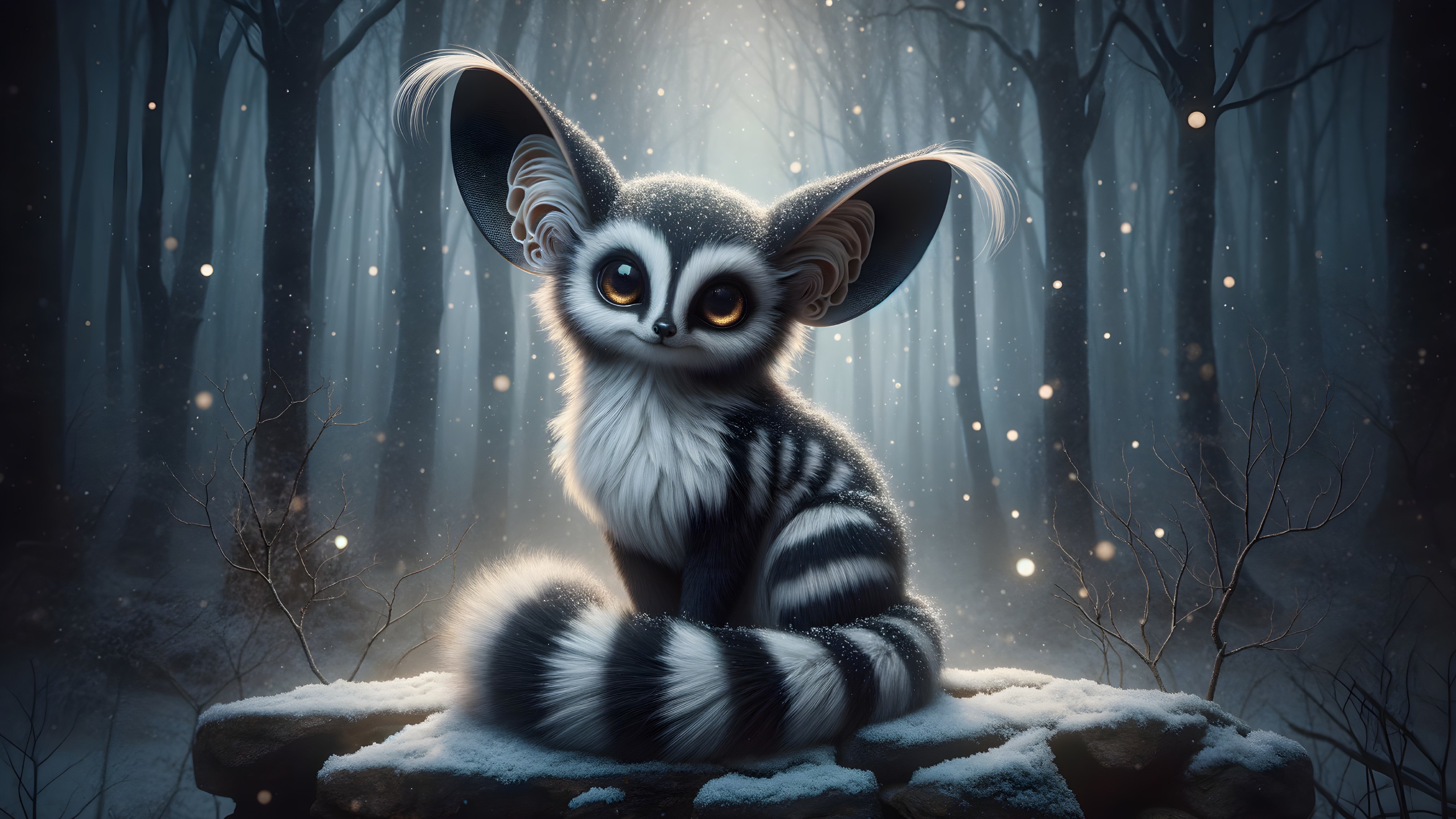 Whimsical Creature in a Foggy Forest Glade