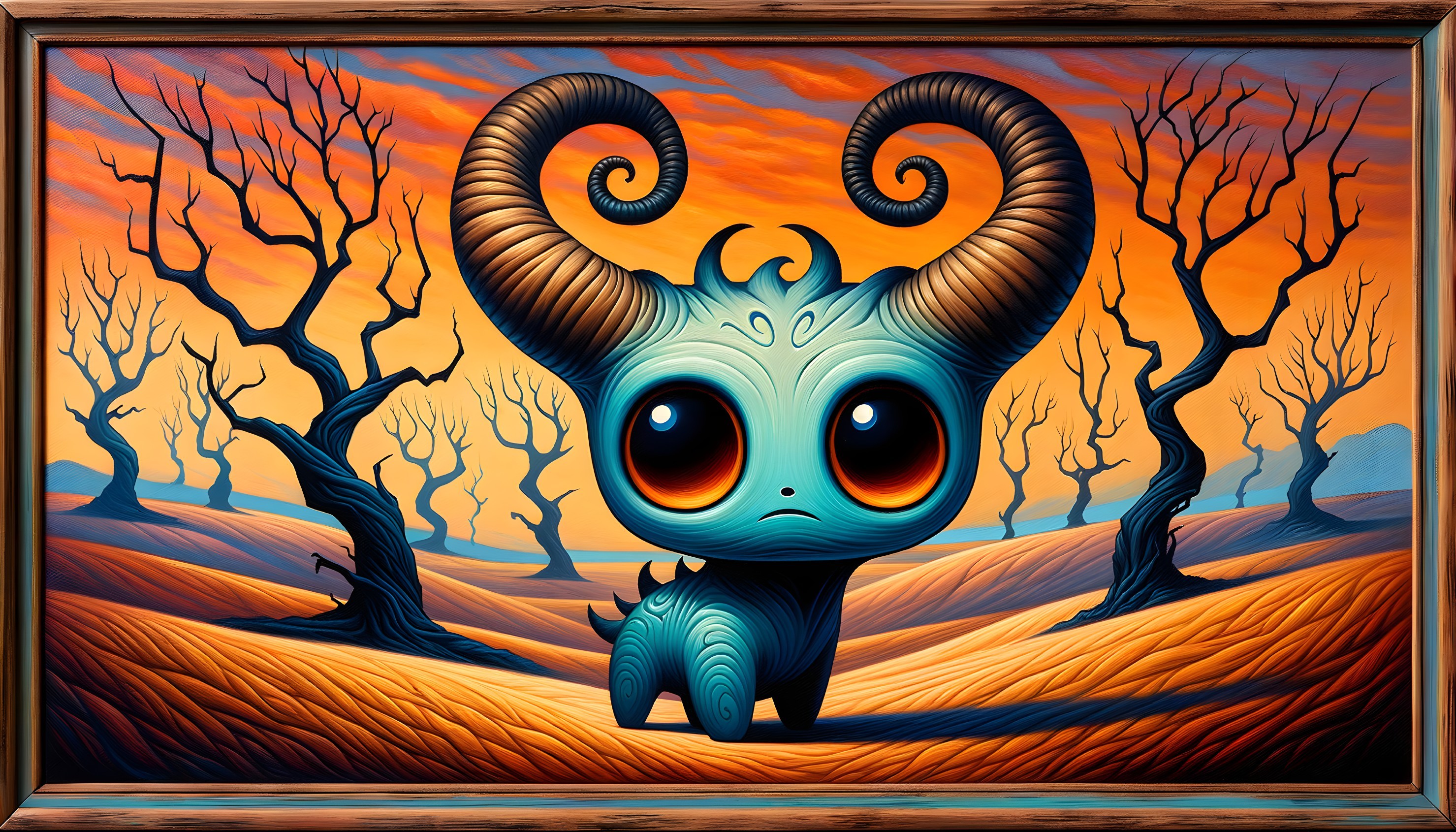 Whimsical Creature in Surreal Landscape Art