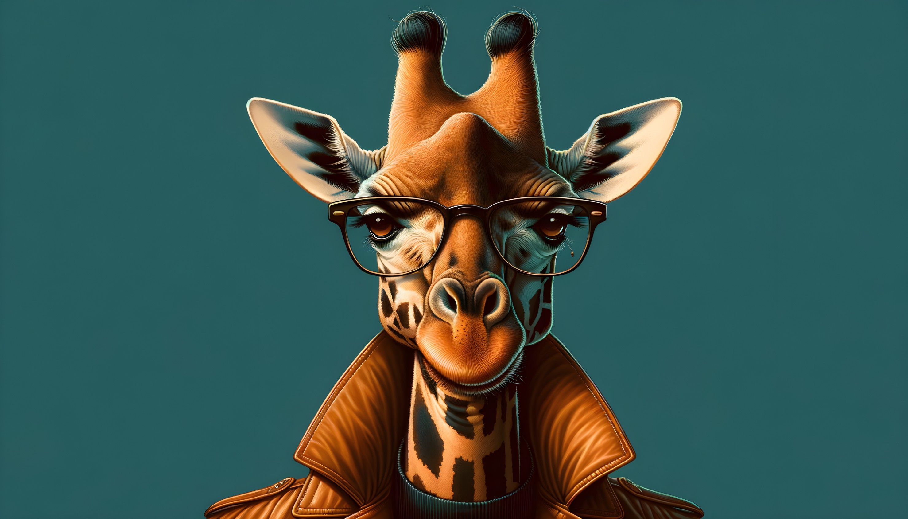 Cartoon Giraffe in Glasses and Leather Jacket