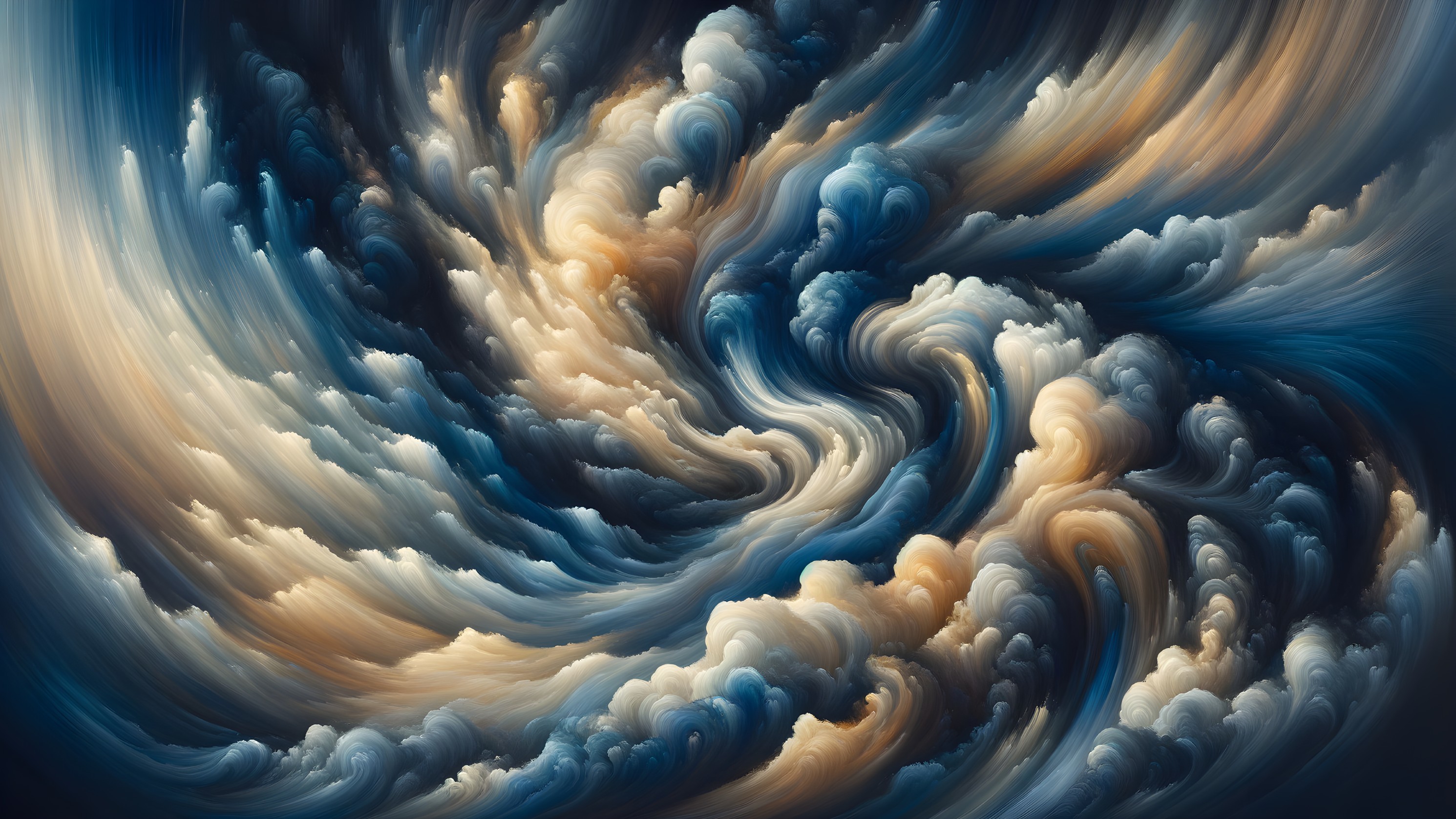 Dynamic Swirls of Clouds in Deep Blue and Cream
