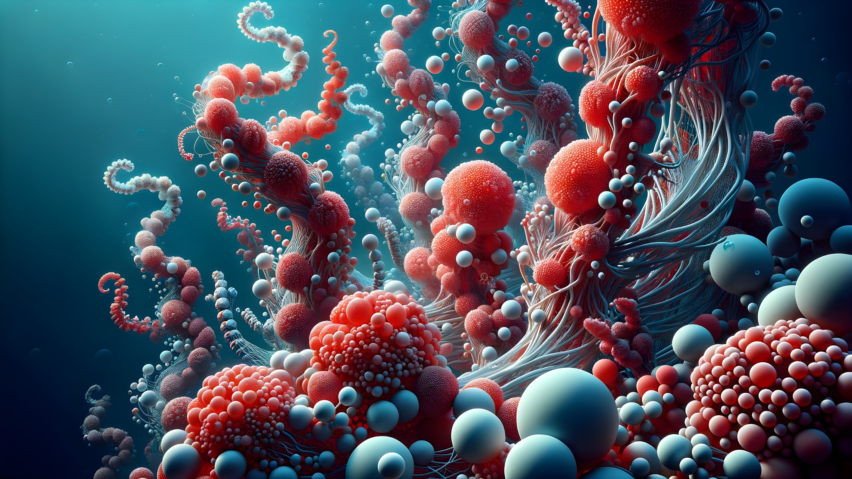 Intricate Underwater Scene with Abstract Microorganisms