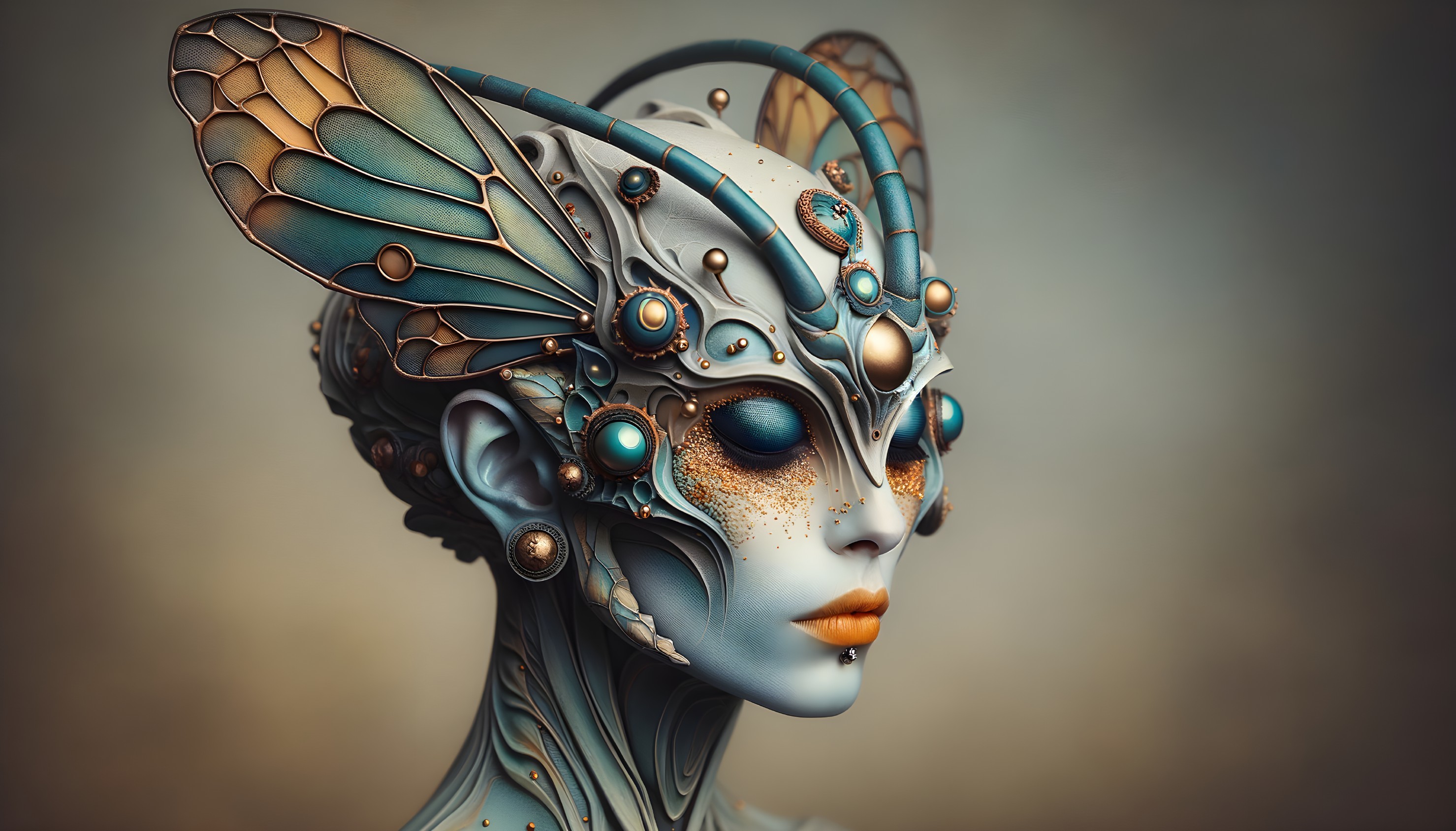 Humanoid Figure with Insectile Features and Wings