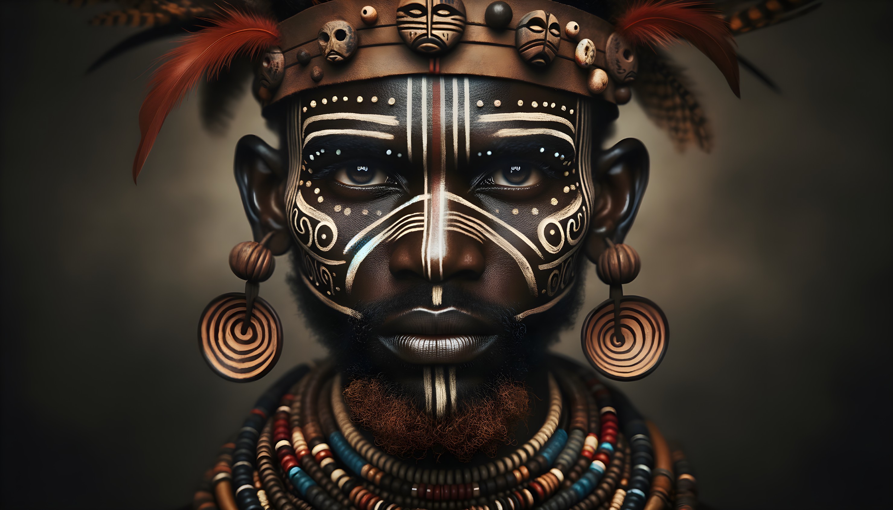 Portrait Featuring Tribal Face Paint and Jewelry