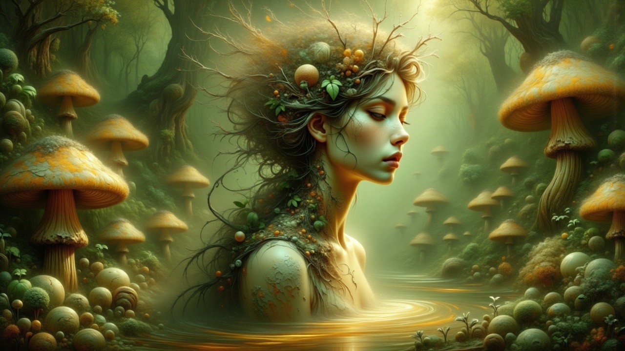 Ethereal Female Figure in Tranquil Natural Setting