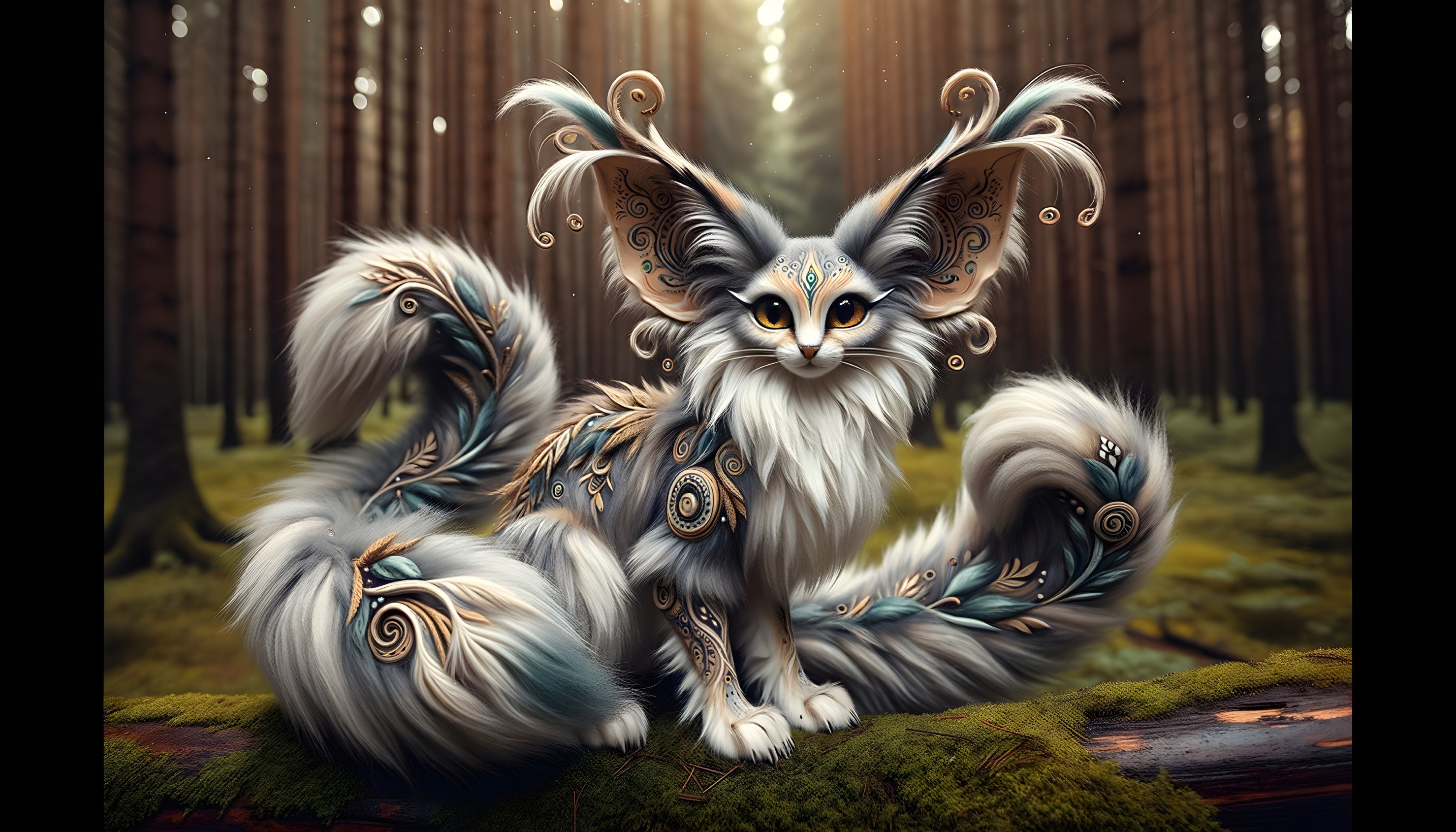 Fantastical creature in serene forest with blue fur