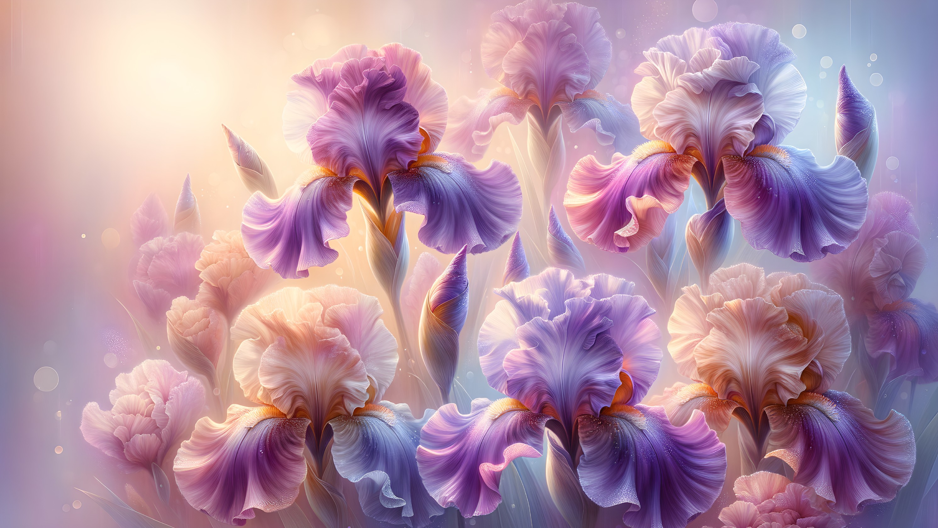 Vibrant Pastel Irises in Elegant Floral Arrangement