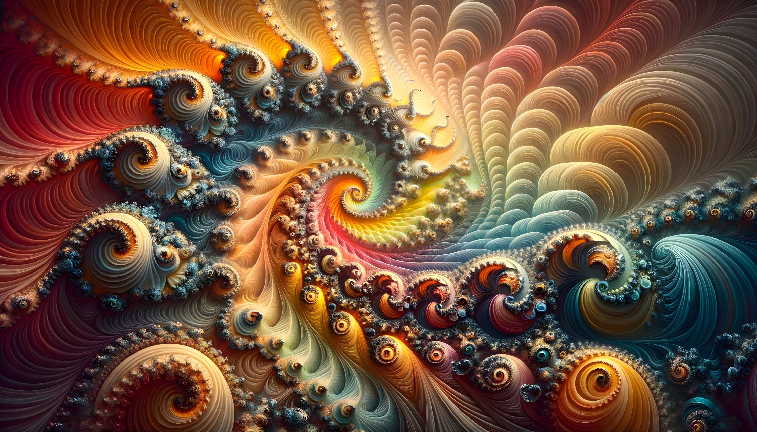 Vivid Abstract Fractal Artwork with Swirling Patterns