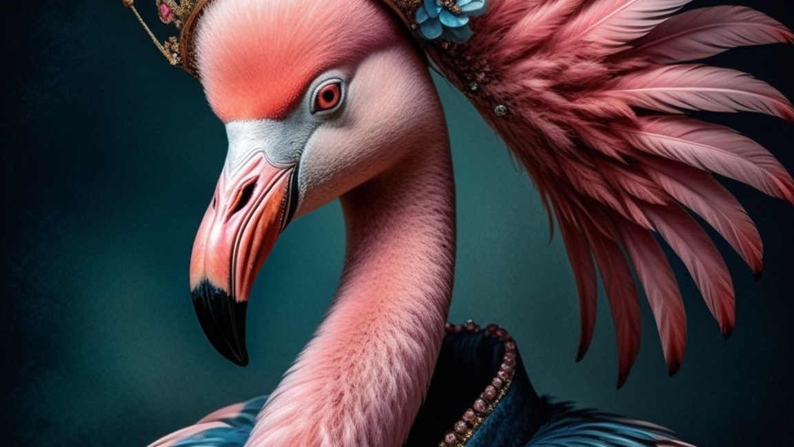 Flamboyant Flamingo with Crown and Vibrant Feathers