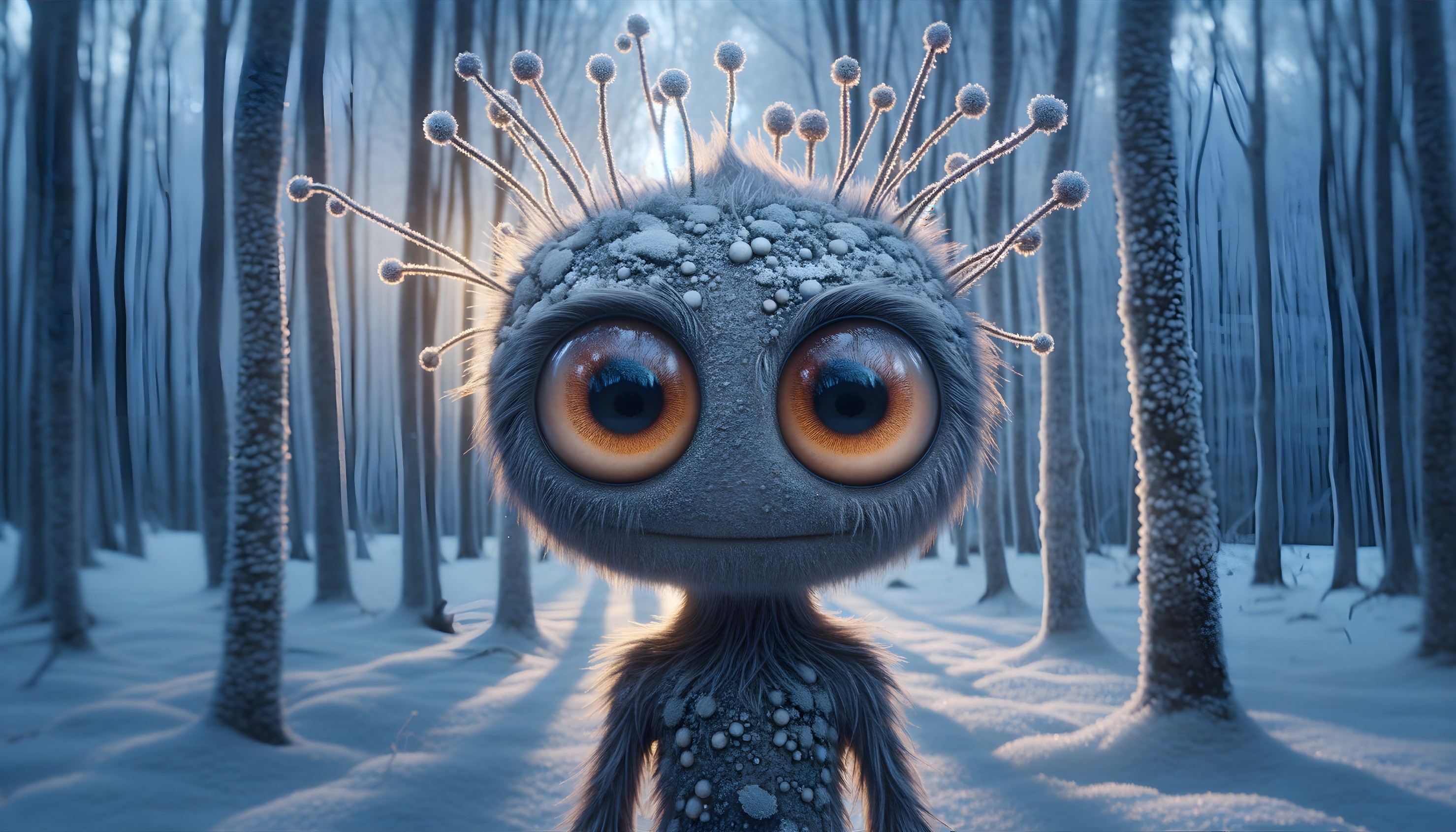Whimsical Creature in a Snowy Frosty Forest