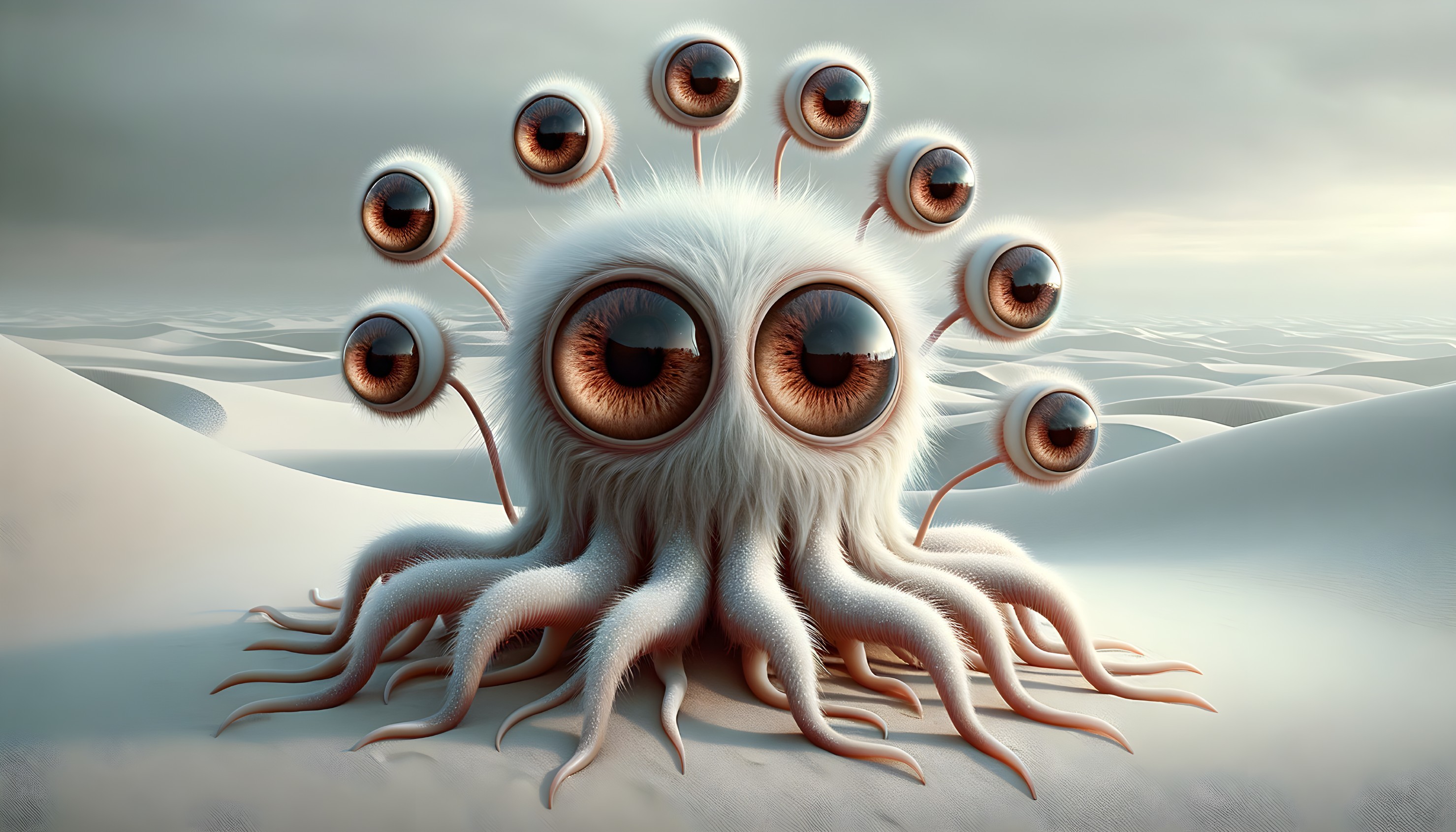 Whimsical Creature in Surreal Desert Landscape