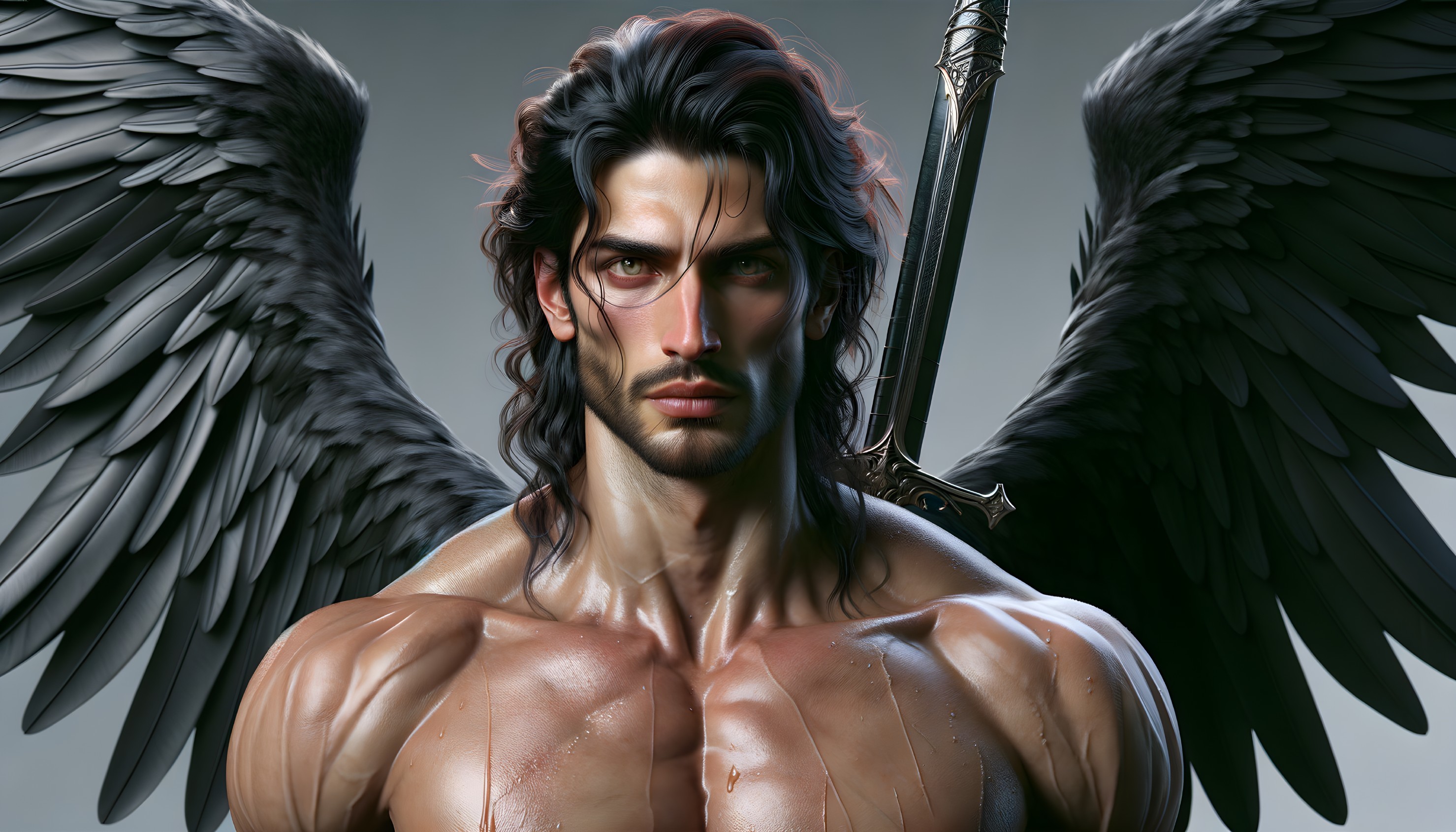 Figure with Black Wings and Muscular Build