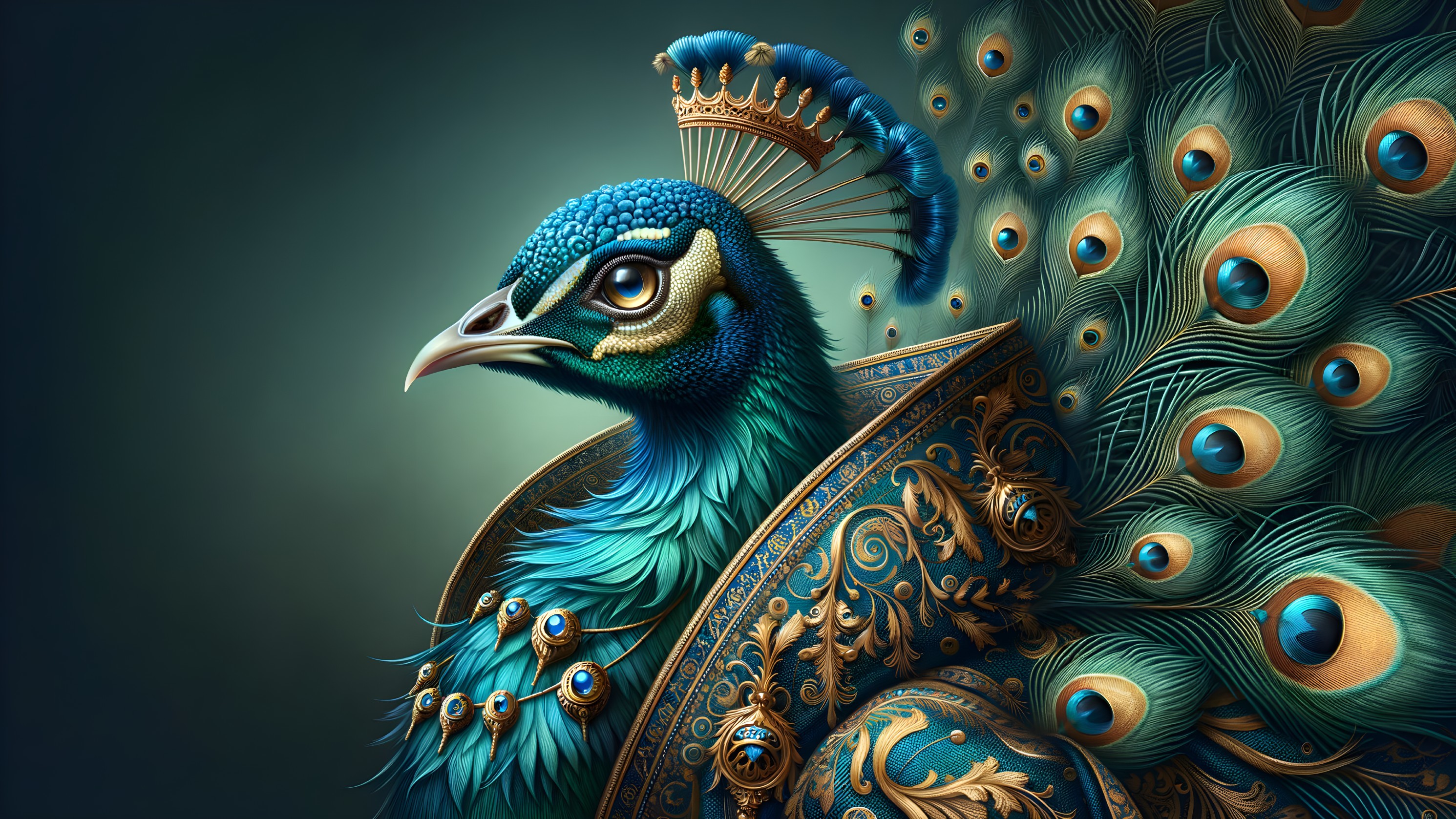 Majestic Peacock in Royal Blue and Gold Robe