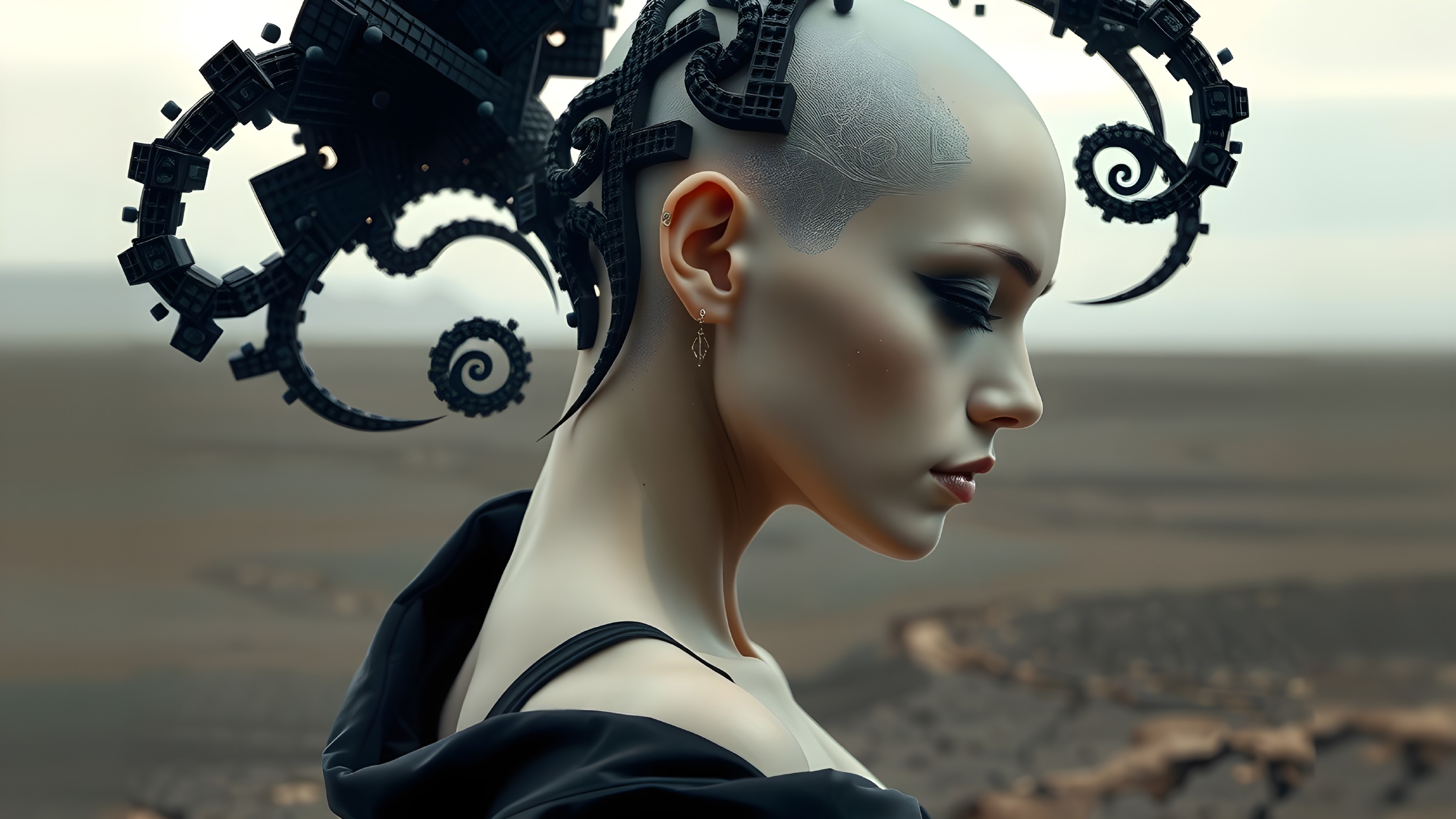 Futuristic Figure with Abstract Geometric Hairstyle