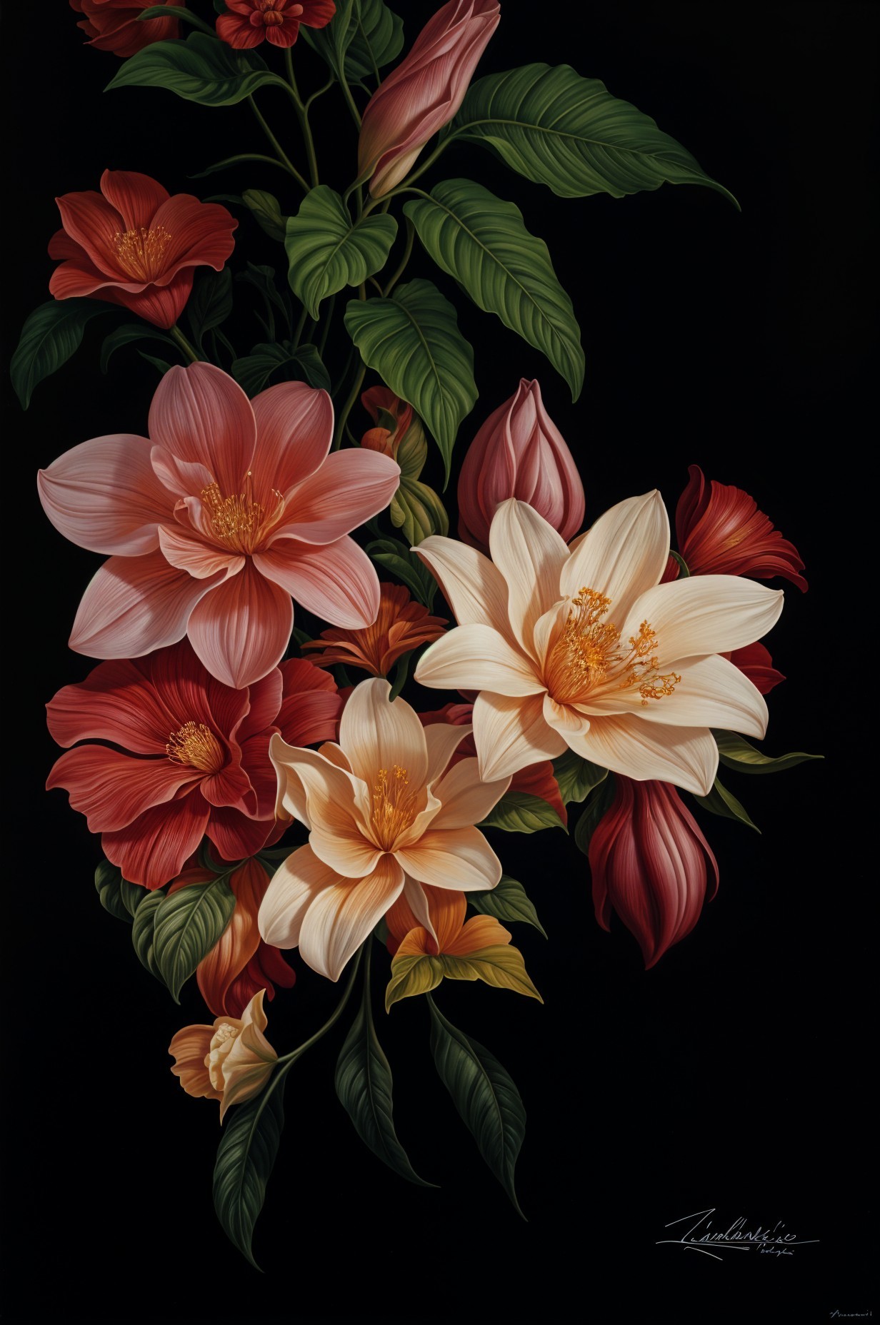 Vibrant Flower Arrangement with Detailed Realism