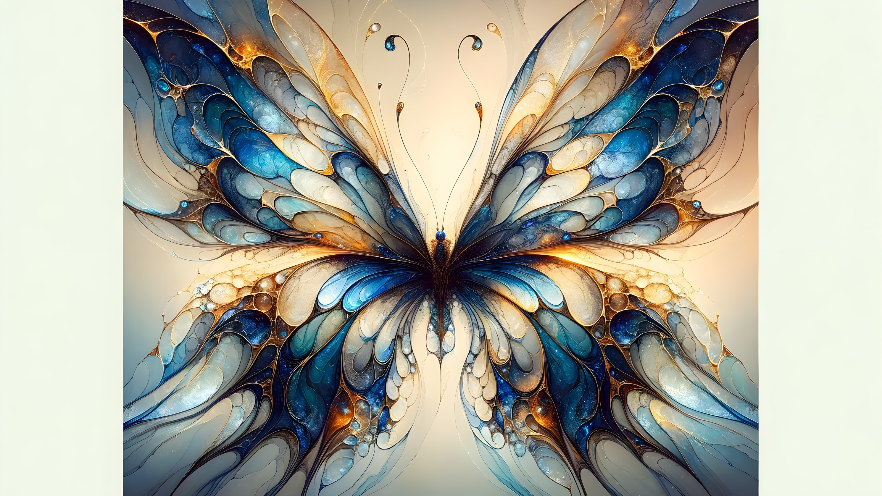 Intricate Butterfly Design in Blue and Gold Shades