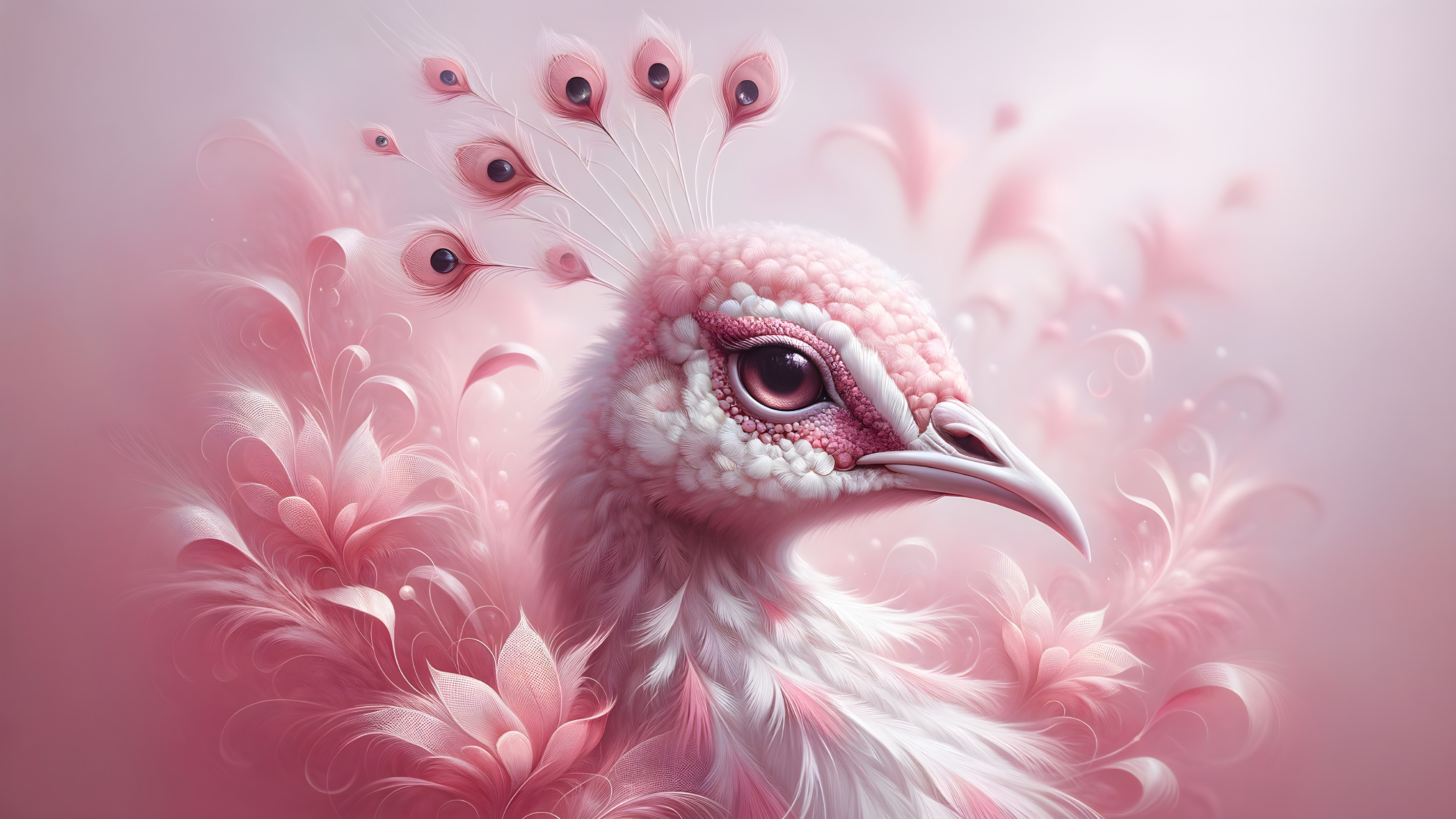 Peacock in Pink Hues with Floral Background Design